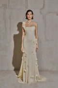 Light Yellow 3D Floral Chiffon Mermaid Evening Dress SF438 Sheer Fairy