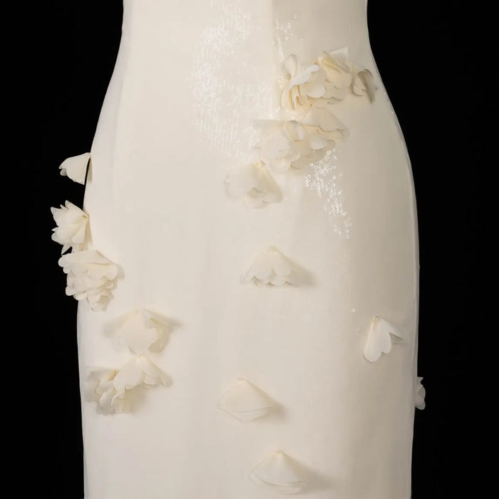 Light Yellow 3D Floral Chiffon Mermaid Evening Dress SF438 Sheer Fairy