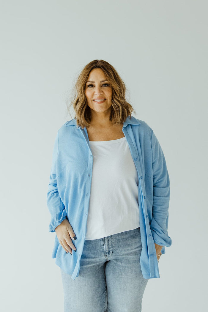 LIGHTWEIGHT KNIT BUTTON - DOWN IN AZURE - Love Marlow