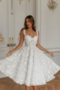 Luxury 3D Floral Lace Tea-Length Wedding Dress with Straps SW111 - SHEER FAIRY