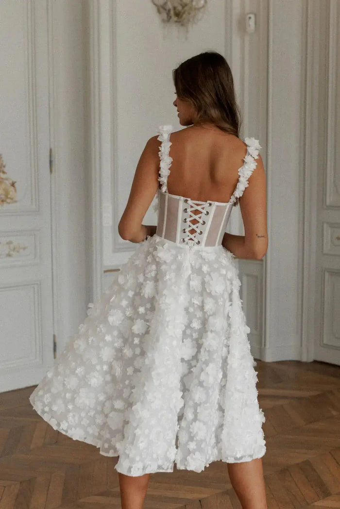 Luxury 3D Floral Lace Tea-Length Wedding Dress with Straps SW111 - SHEER FAIRY