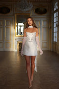 Luxury Beaded Satin Short Wedding Dress with Scarf and Gloves SW114 Sheer Fairy