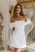 Luxury Chic Off Shoulder Satin Mini Wedding Dress with Gloves SW101 - SHEER FAIRY