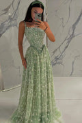 Luxury Sequined Floral Lace Square Neck A-Line Evening Dress SS693 Sheer Fairy