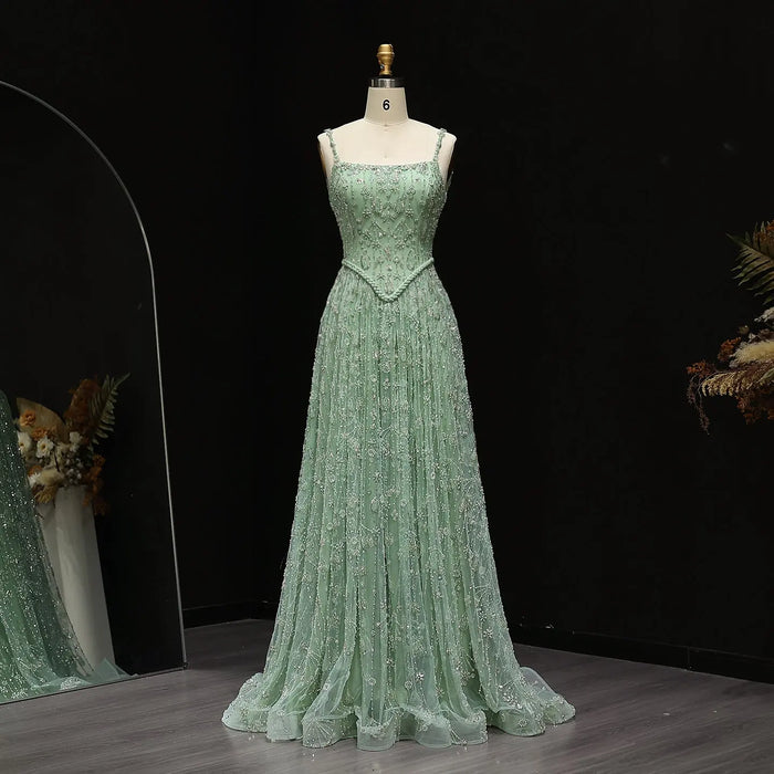Luxury Sequined Floral Lace Square Neck A-Line Evening Dress SS693 Sheer Fairy