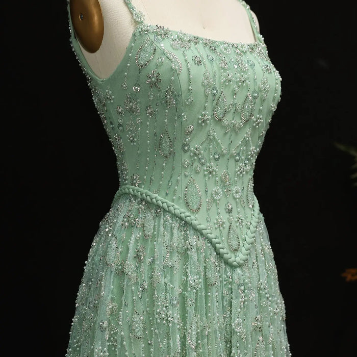 Luxury Sequined Floral Lace Square Neck A-Line Evening Dress SS693 Sheer Fairy