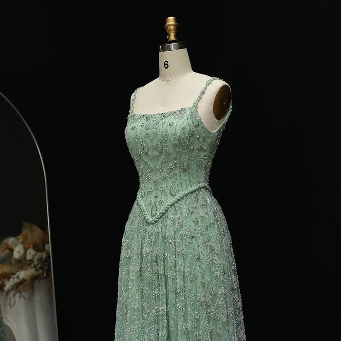 Luxury Sequined Floral Lace Square Neck A-Line Evening Dress SS693 Sheer Fairy