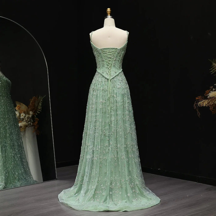 Luxury Sequined Floral Lace Square Neck A-Line Evening Dress SS693 Sheer Fairy