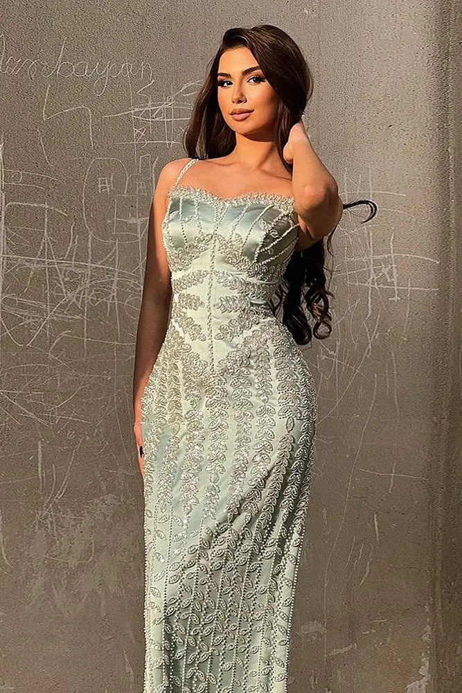 Luxury Spaghetti Straps Lace Beaded Mermaid Evening Dress SS694 Sheer Fairy