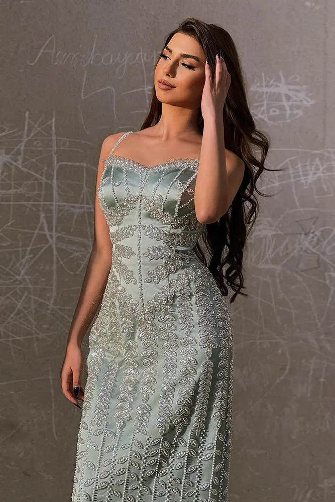 Luxury Spaghetti Straps Lace Beaded Mermaid Evening Dress SS694 Sheer Fairy