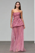 Luxury Two-Piece Peplum Beaded Fringe Evening Dress SS218 Sheer Fairy