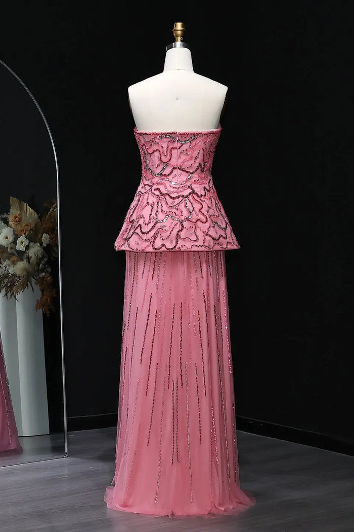 Luxury Two-Piece Peplum Beaded Fringe Evening Dress SS218 Sheer Fairy