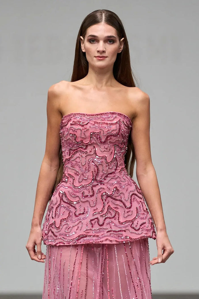 Luxury Two-Piece Peplum Beaded Fringe Evening Dress SS218 Sheer Fairy
