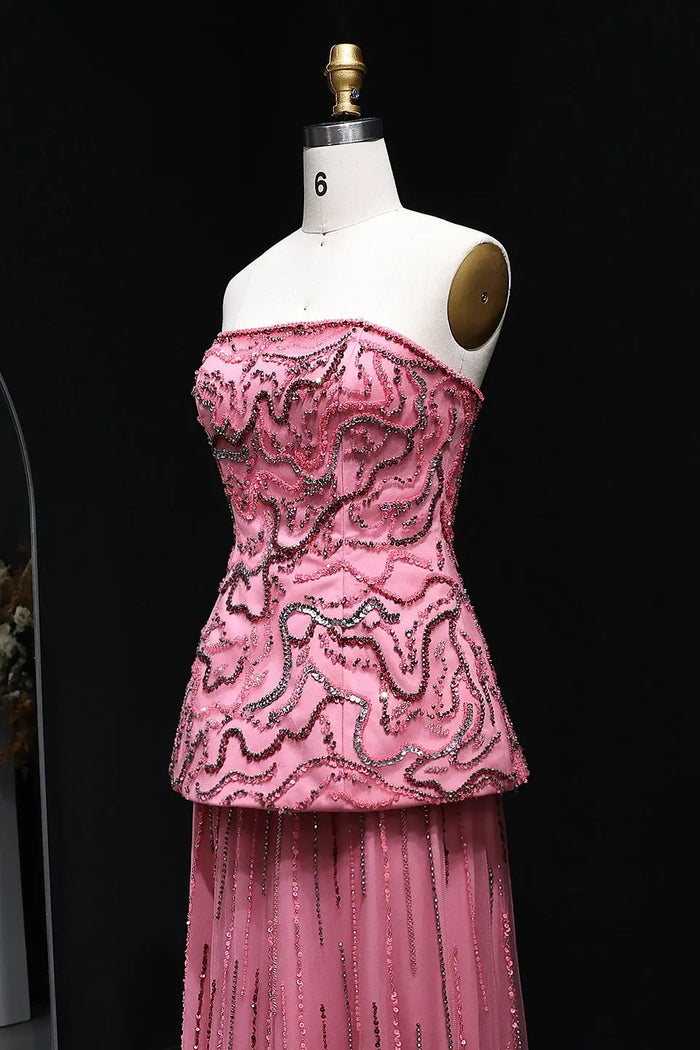 Luxury Two-Piece Peplum Beaded Fringe Evening Dress SS218 Sheer Fairy