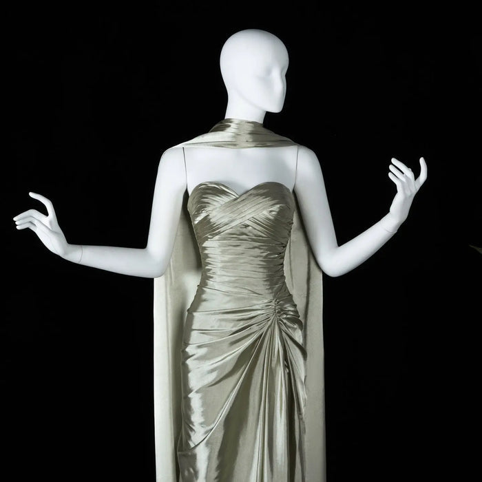 Mint Green Satin Strapless Evening Dress with Attached Cape SF157 Sheer Fairy