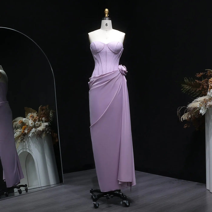 Pink Satin Strapless Sweetheart Sheath Evening Dress SF042 Sheer Fairy