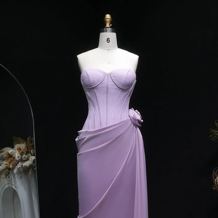 Pink Satin Strapless Sweetheart Sheath Evening Dress SF042 Sheer Fairy