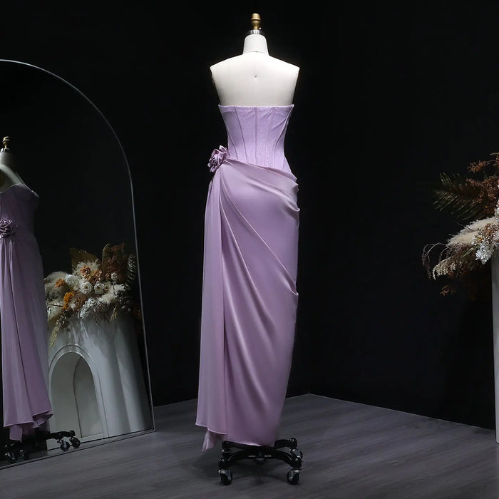 Pink Satin Strapless Sweetheart Sheath Evening Dress SF042 Sheer Fairy