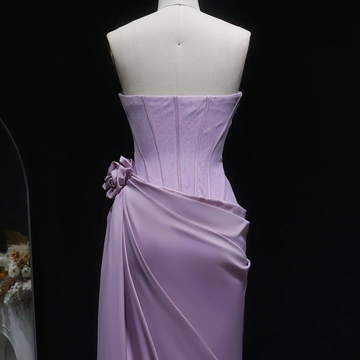 Pink Satin Strapless Sweetheart Sheath Evening Dress SF042 Sheer Fairy