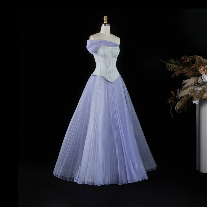 Pleated Tulle Lavender Off-the-Shoulder Corset Evening Dress SF458 Sheer Fairy