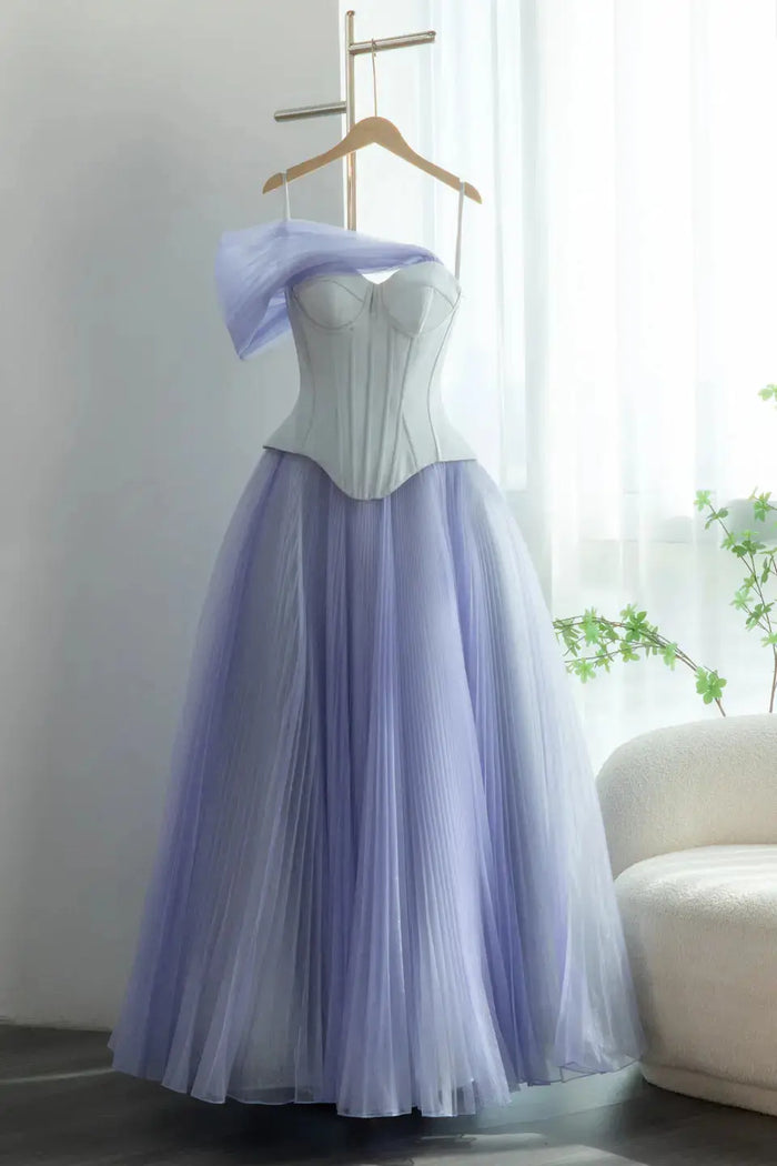 Pleated Tulle Lavender Off-the-Shoulder Corset Evening Dress SF458 Sheer Fairy