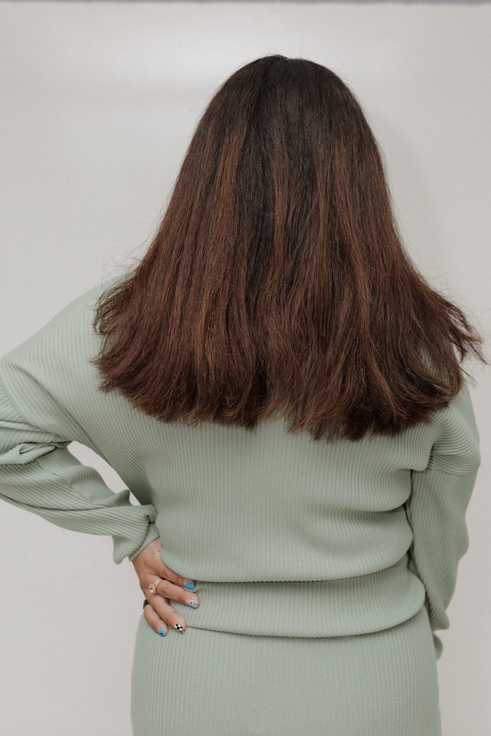 RIBBED CROPPED SWEATER IN FADED JADE - Love Marlow