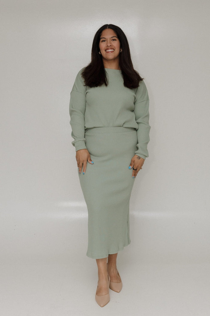 RIBBED CROPPED SWEATER IN FADED JADE - Love Marlow