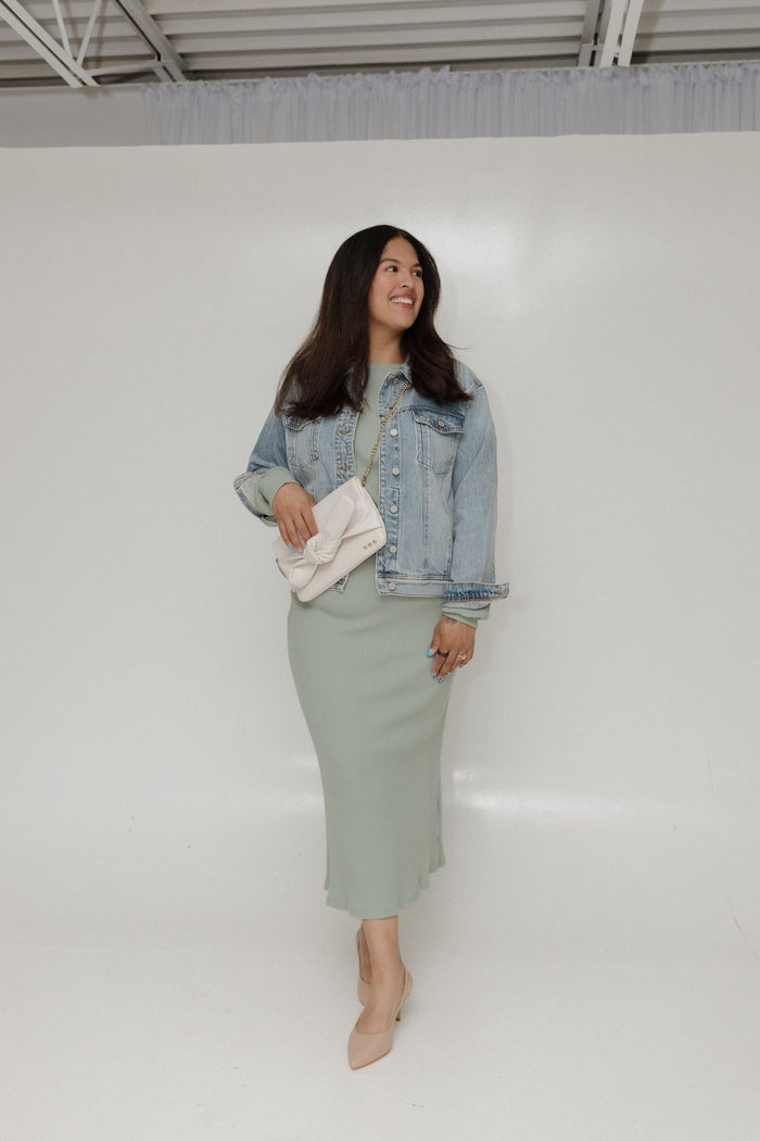 RIBBED CROPPED SWEATER IN FADED JADE - Love Marlow