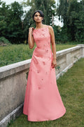 Rose Pink Satin Strapless A-Line Evening Dress SF302 Sheer Fairy
