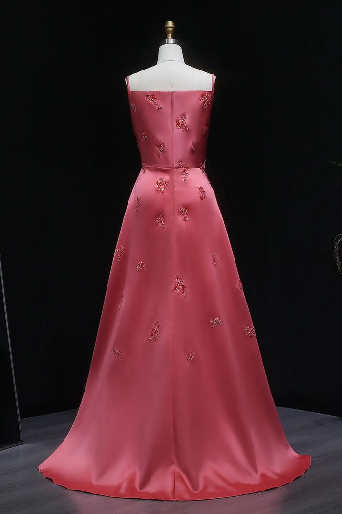 Rose Pink Satin Strapless A-Line Evening Dress SF302 Sheer Fairy