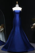 Royal Satin Off Shoulder Mermaid Navy Blue Evening Dress SF309 Sheer Fairy