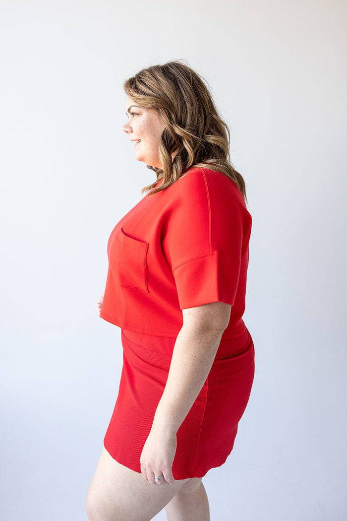 Spanx® AIRESSENTIALS CROPPED POCKET TEE IN SPANX RED - Love Marlow