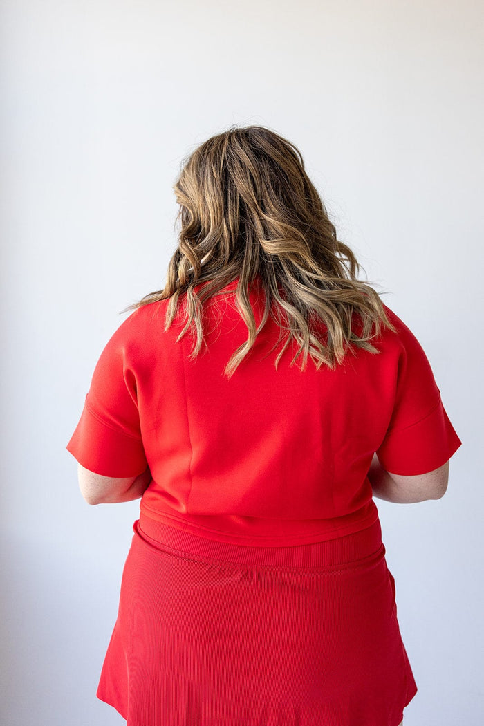 Spanx® AIRESSENTIALS CROPPED POCKET TEE IN SPANX RED - Love Marlow