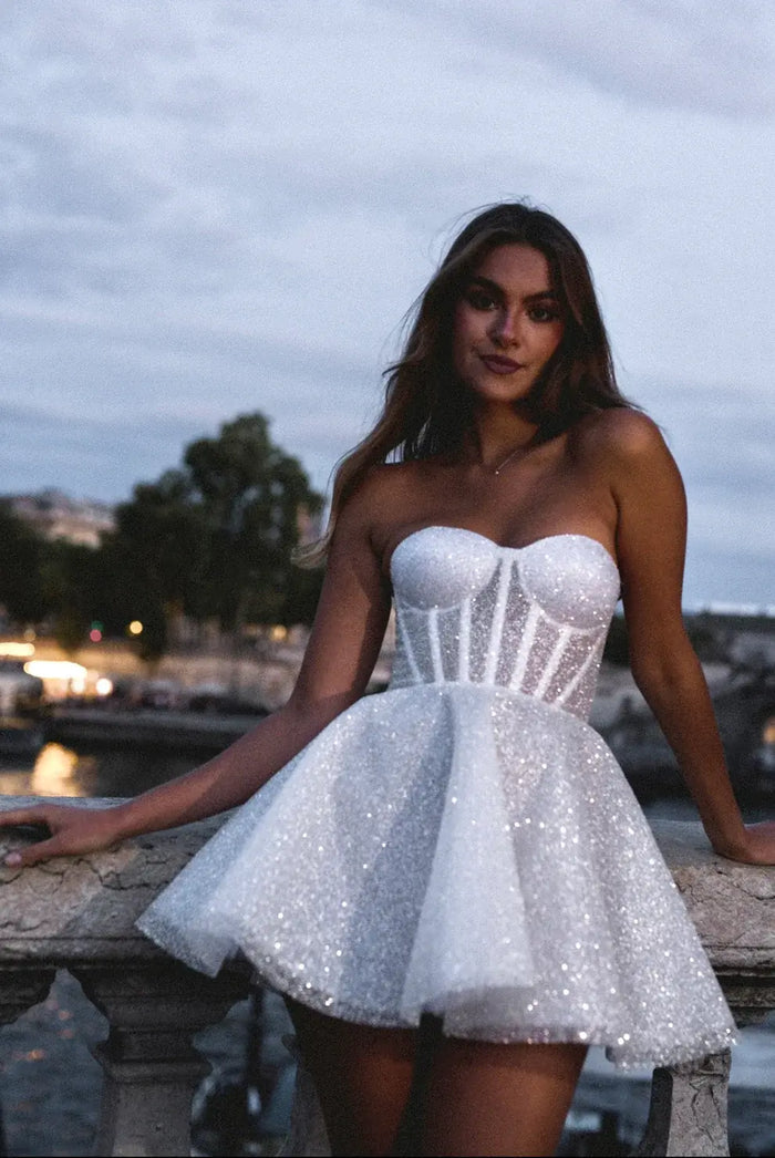 Sparkly Strapless A-Line Wedding Dress with Bow Details SW112 - SHEER FAIRY