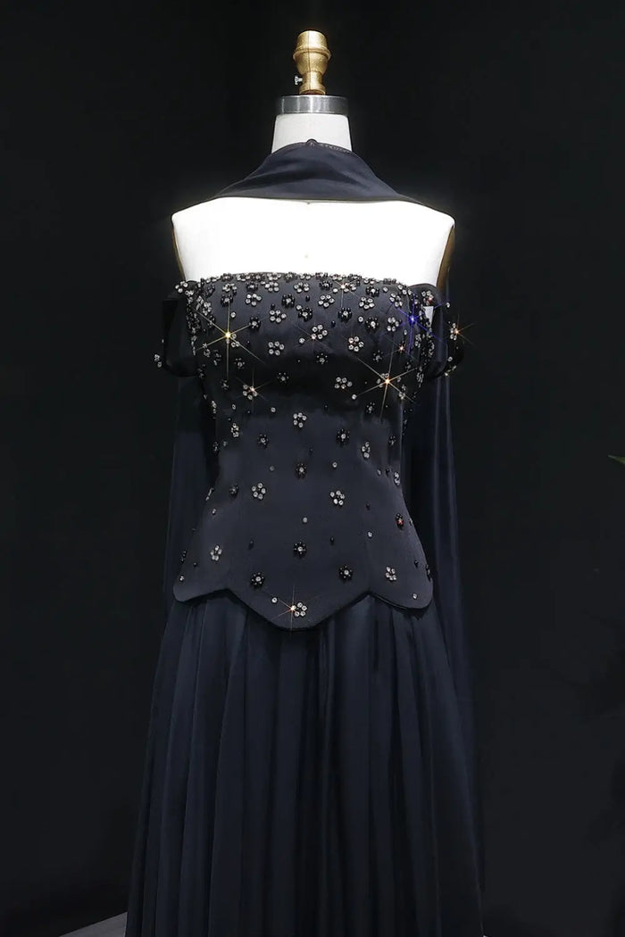 Strapless A-Line Black Chiffon Evening Dress SF467 Sheer Fairy