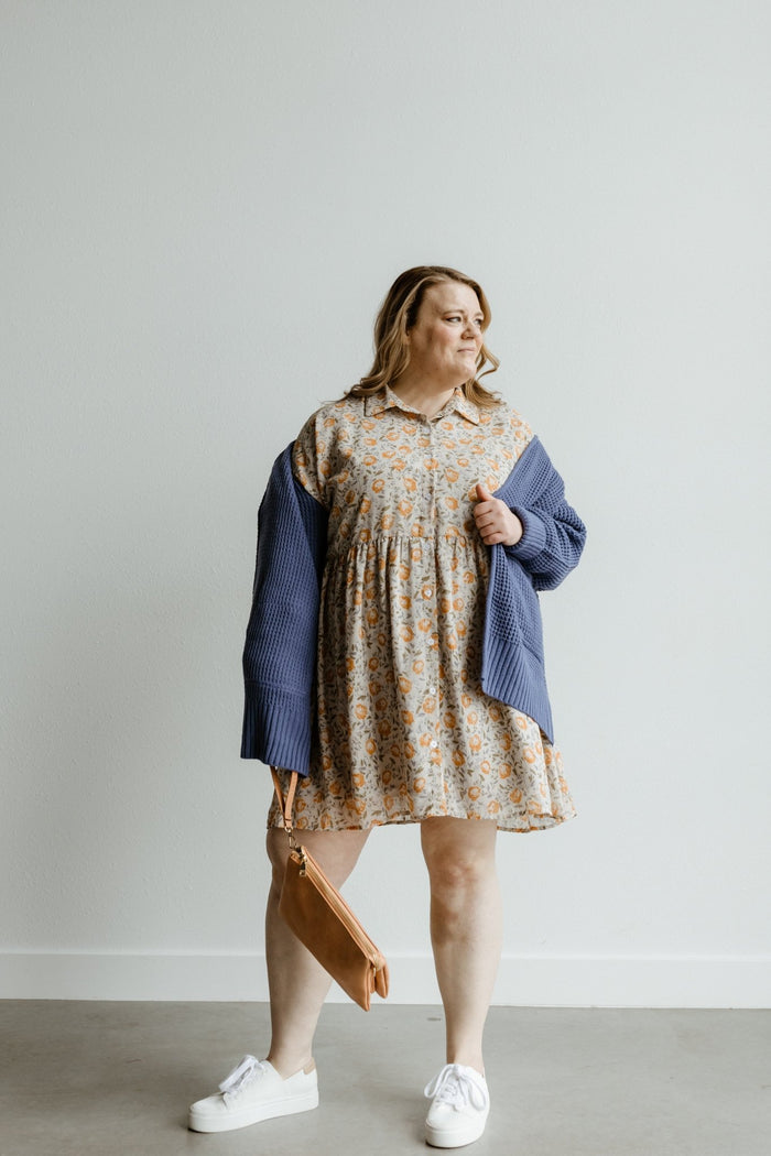 Textured Chiffon Button Front Dress – Autumn Bouquet - Love Marlow