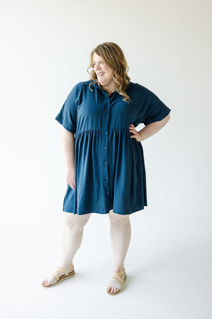 TEXTURED CHIFFON BUTTON FRONT DRESS IN INK - Love Marlow