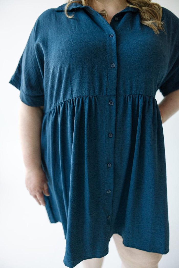 TEXTURED CHIFFON BUTTON FRONT DRESS IN INK - Love Marlow