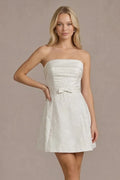 white strapless mini dress with bow detail