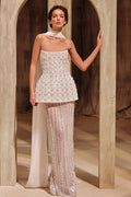 White Sequin Two-Piece Peplum Evening Dress with Scarf SS545 Sheer Fairy