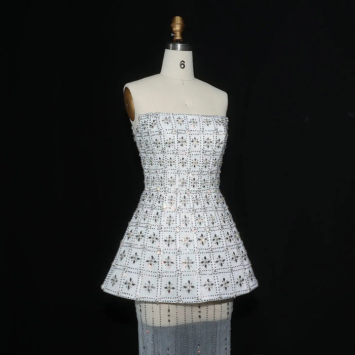 White Sequin Two-Piece Peplum Evening Dress with Scarf SS545 Sheer Fairy