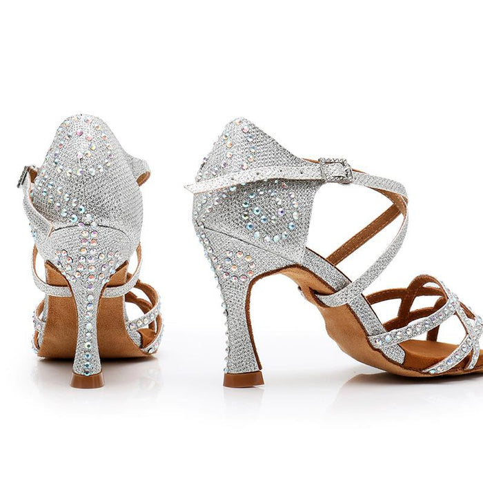 Women's Silver Sparkling Glitter Customized Heel Ballroom Latin Bride Dance Shoes